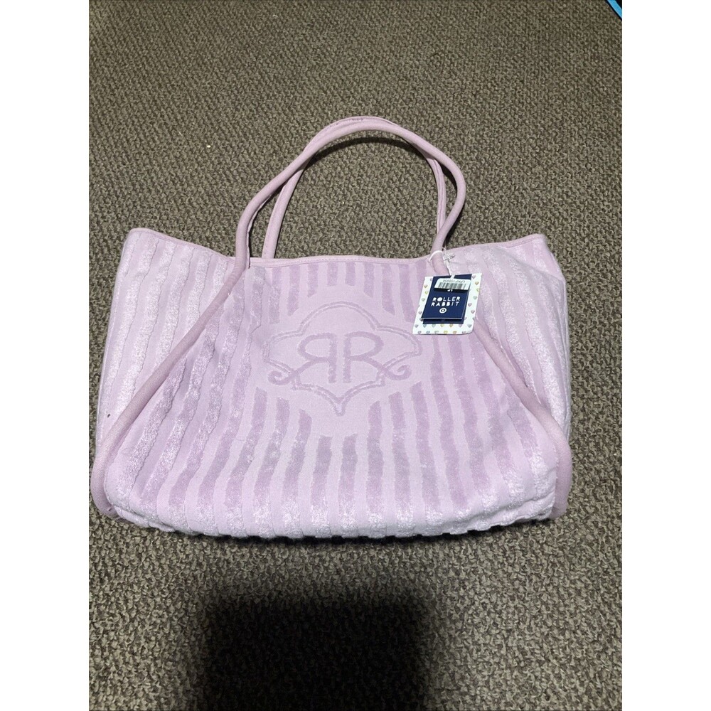Striped Large Terry Beach Tote Bag Lavender - Roller Rabbit New